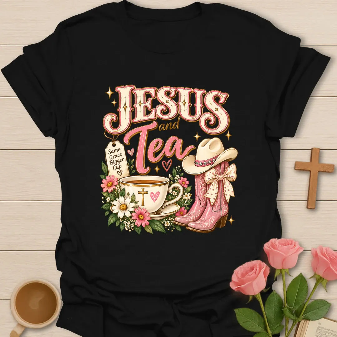 Boots And Blessings t-shirt with cowgirl boots and faith lettering design - Black