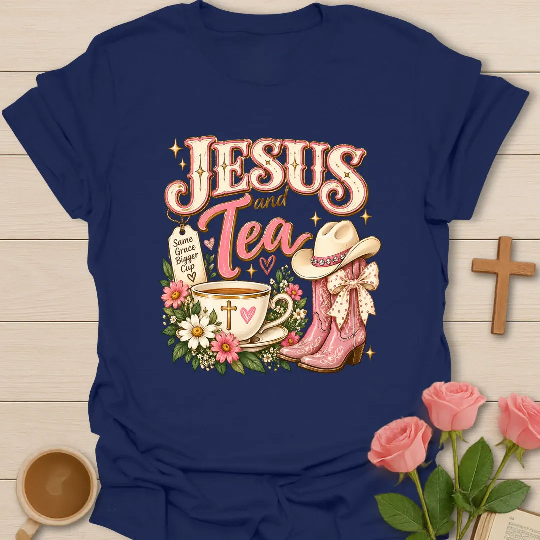 Boots And Blessings t-shirt with cowgirl boots and faith lettering design - Navy