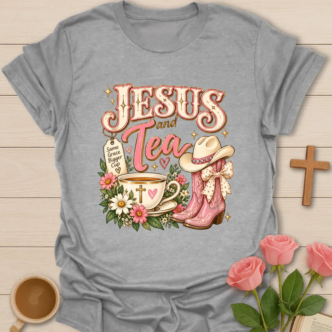 Boots And Blessings t-shirt with cowgirl boots and faith lettering design - Sport Grey