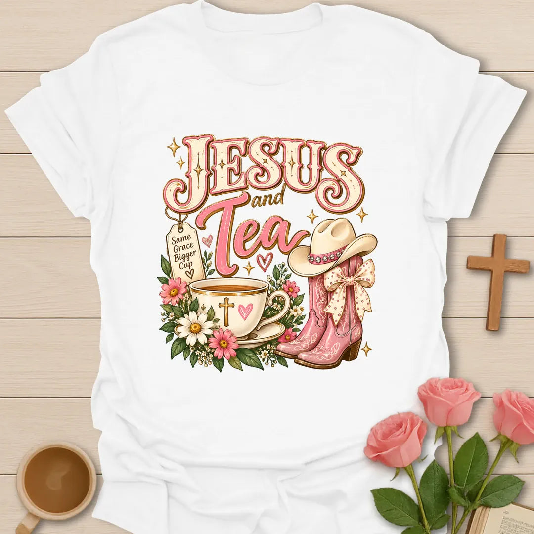 Boots And Blessings t-shirt with cowgirl boots and faith lettering design - White