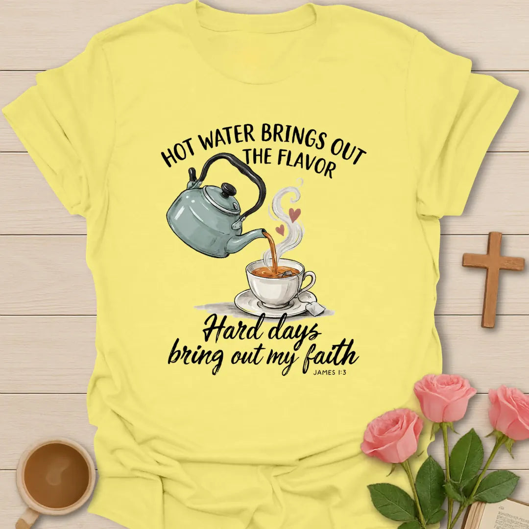 Bring Out The Flavor Christian t-shirt with faith-inspired tea lettering design - Cornsilk