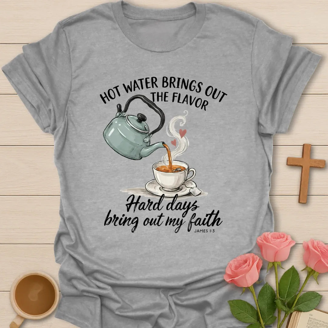 Bring Out The Flavor Christian t-shirt with faith-inspired tea lettering design - Sport Grey