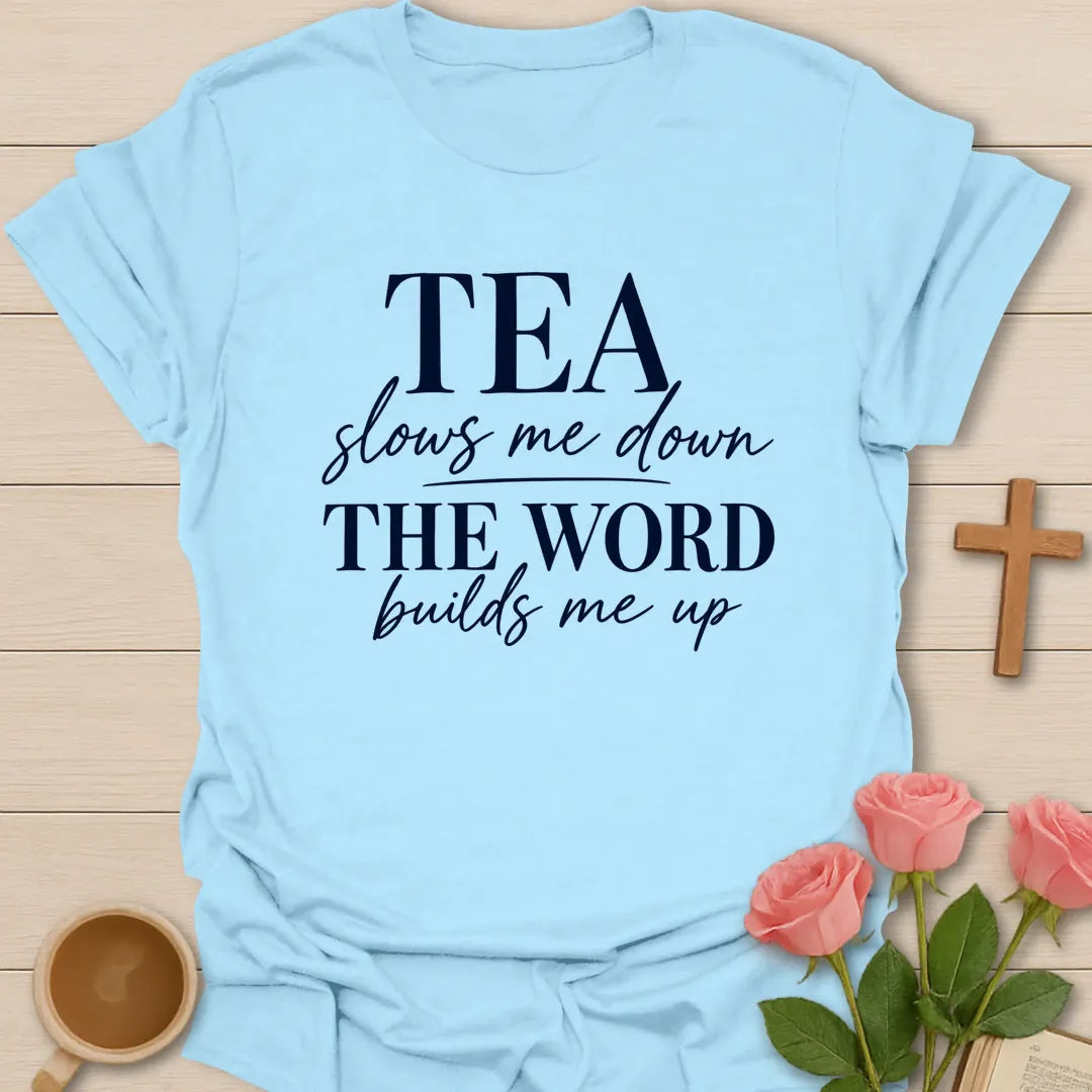 Build Me Up t-shirt with faith-inspired lettering - Light Blue