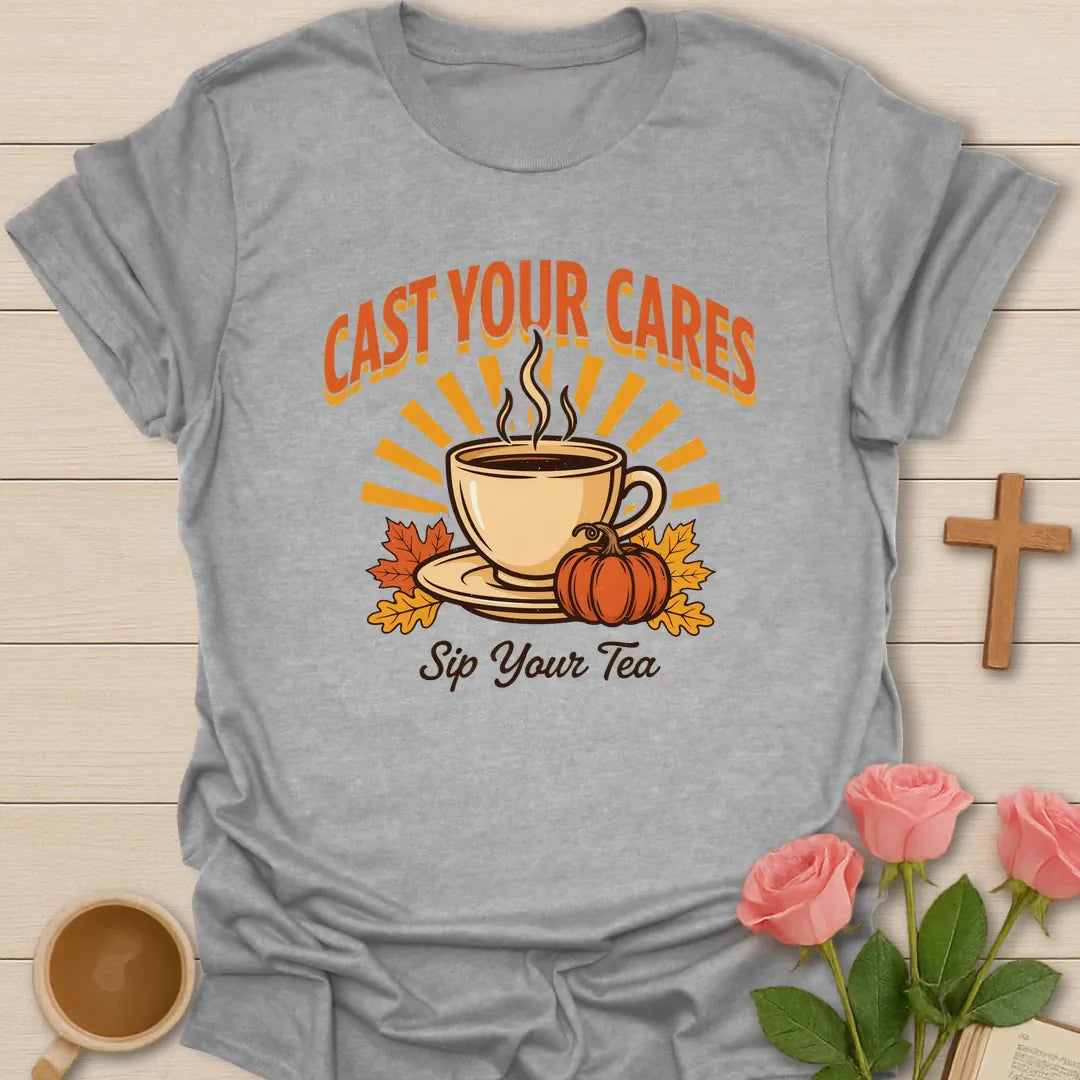 Cast Your Cares t-shirt with faith-inspired lettering - Sport Grey