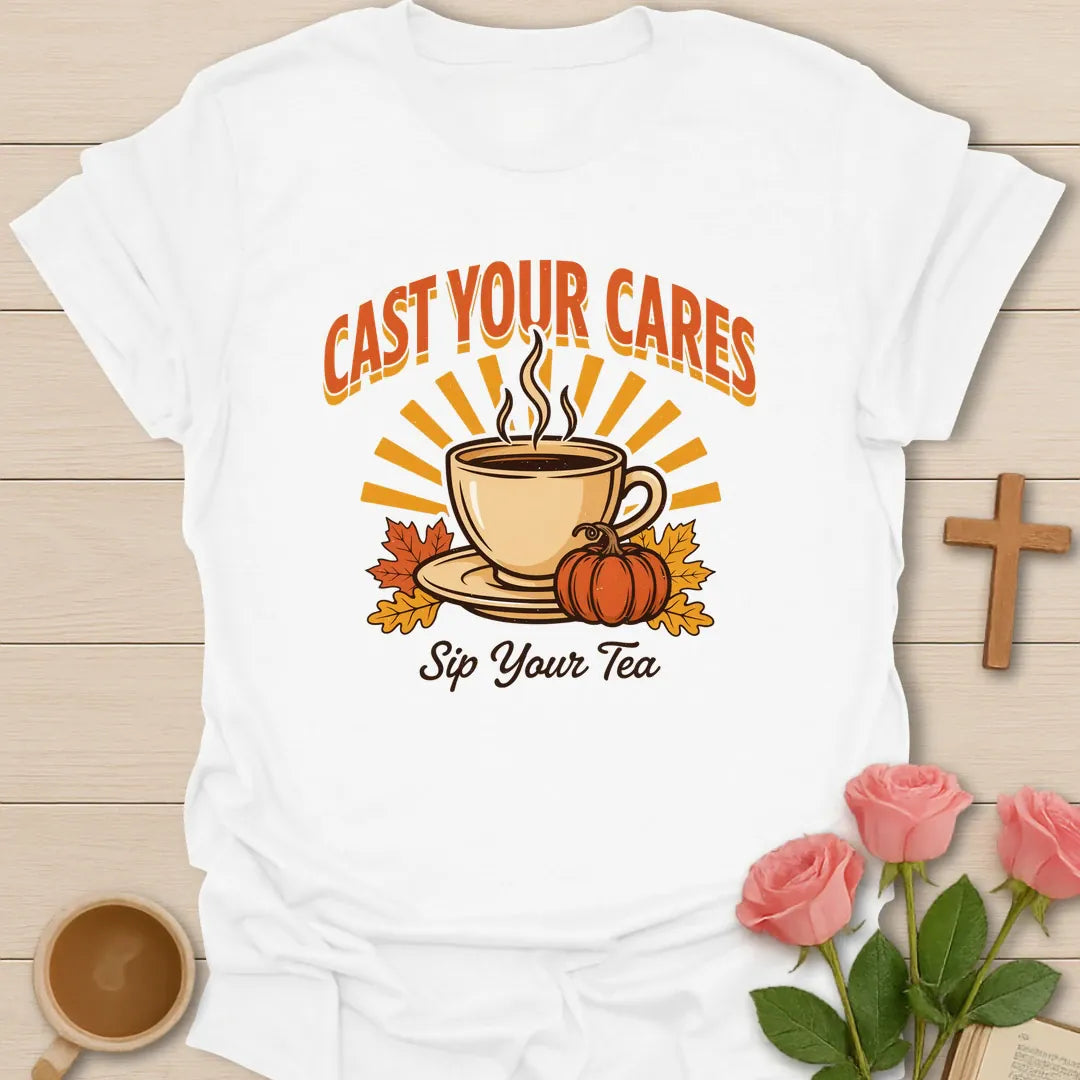 Cast Your Cares t-shirt with faith-inspired lettering - White