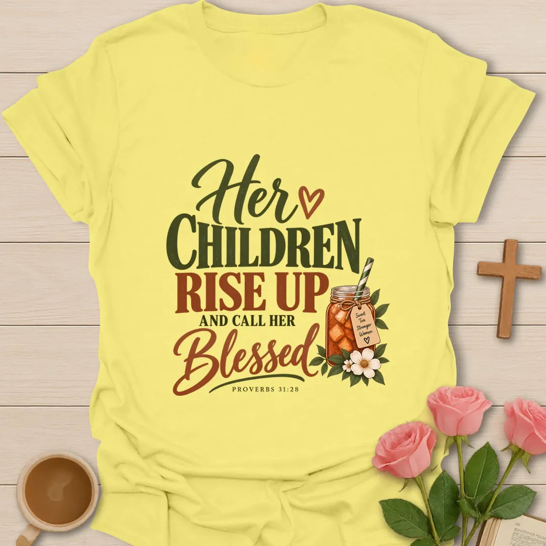 Children Call Her Blessed Christian t-shirt with Proverbs 31 inspired lettering - Cornsilk