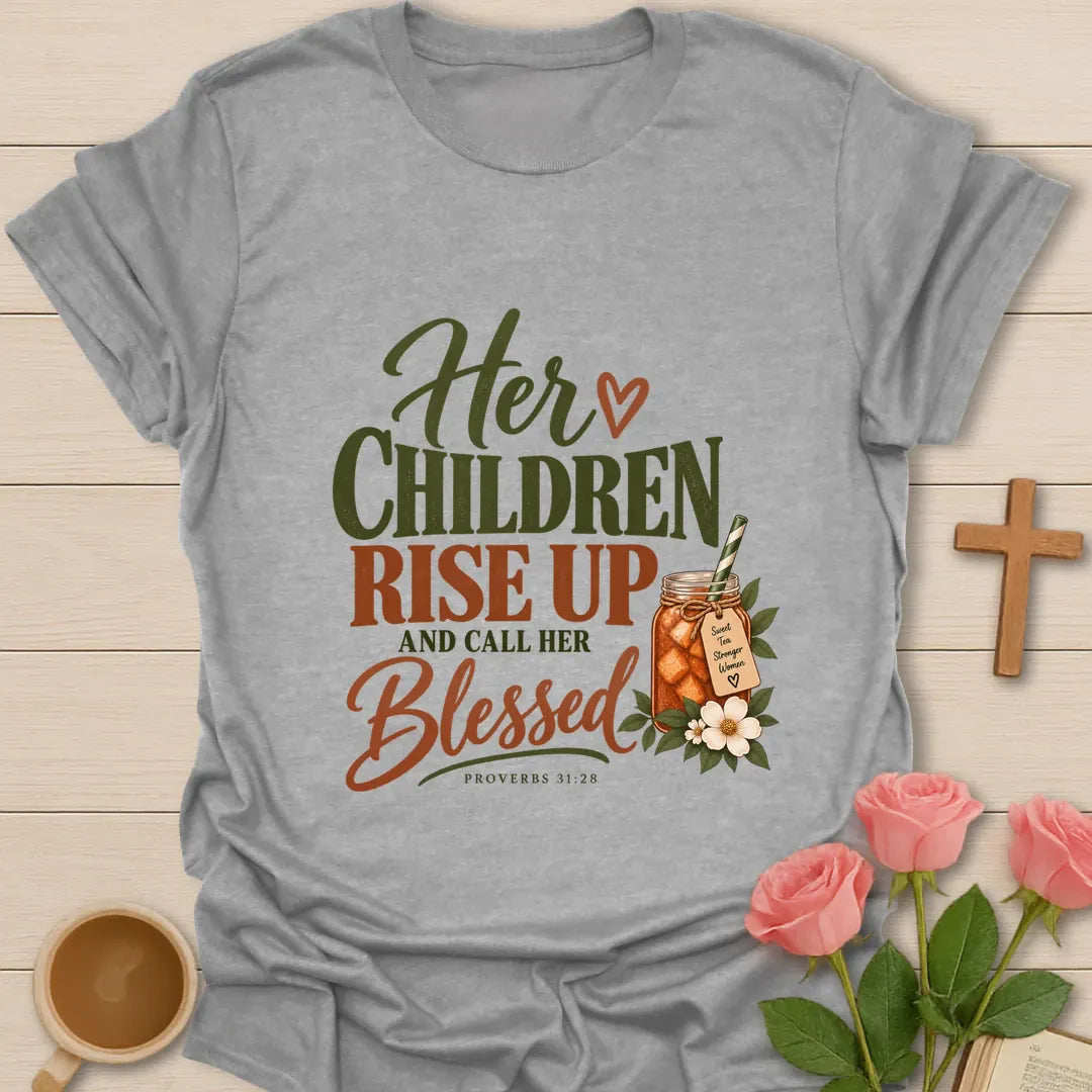 Children Call Her Blessed Christian t-shirt with Proverbs 31 inspired lettering - Sport Grey