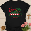 Christmas Spirit Loading Christian tea T-shirt with candy cane loading bar and Jesus Tea and Me text - Black