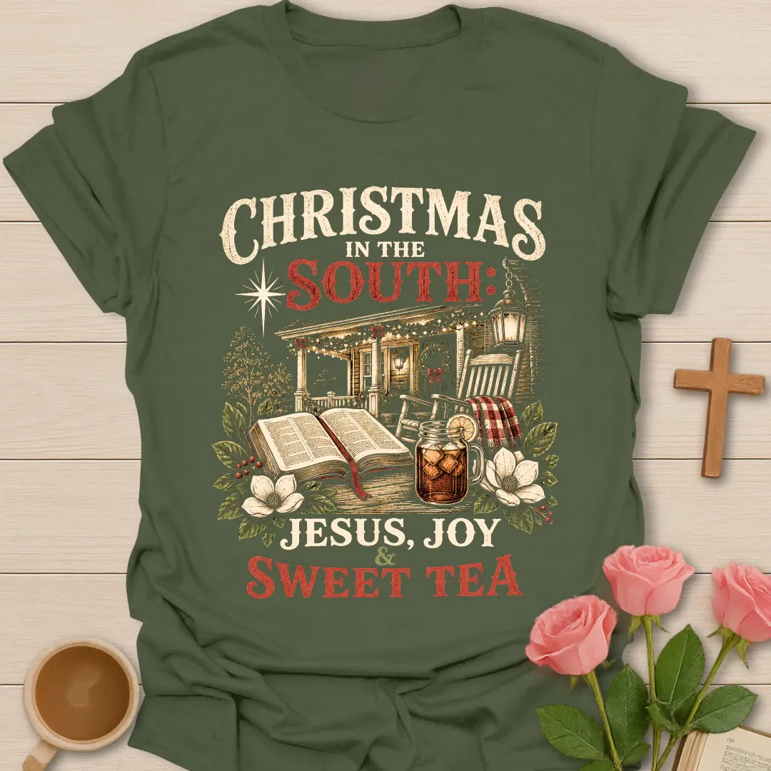 Christmas In The South shirt with Southern holiday styling - Military Green