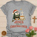 Christmas Penguin Cheer shirt with a festive penguin and warm cup - Sport Grey