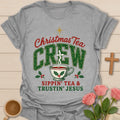 Christmas Tea Crew Sippin Tea and Trustin Jesus shirt with festive cup design - Sport Grey