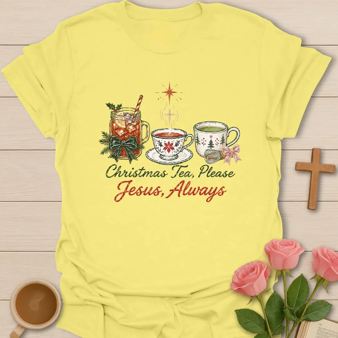 Christmas Tea Please Jesus Always shirt with festive holiday cups - Cornsilk