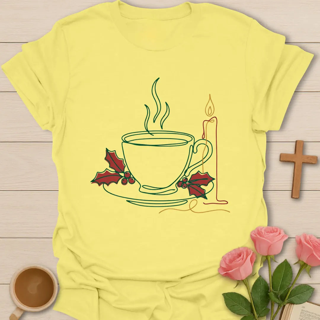 Christmas Tea Christian t-shirt with festive tea-inspired holiday design - Cornsilk