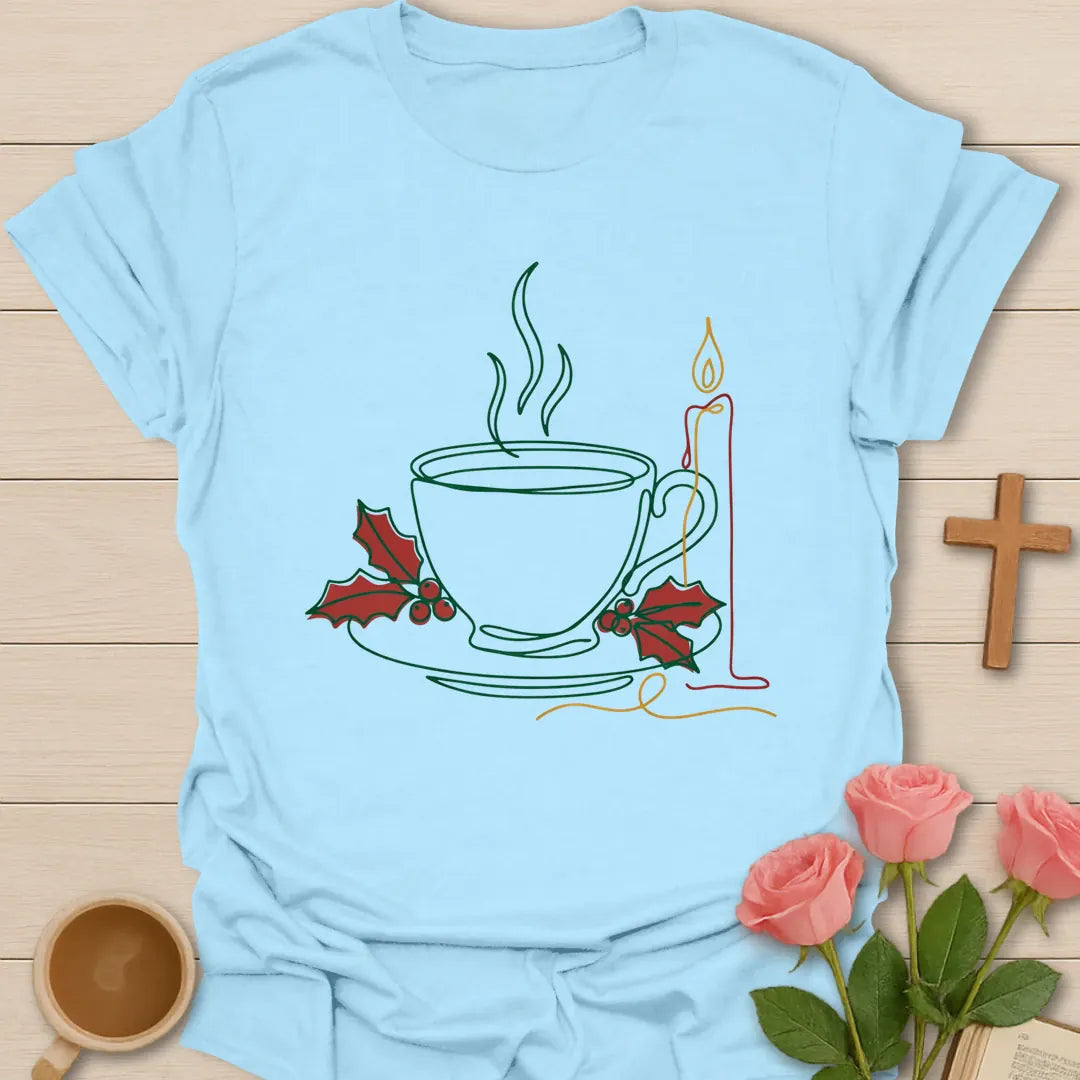 Christmas Tea Christian t-shirt with festive tea-inspired holiday design - Light Blue