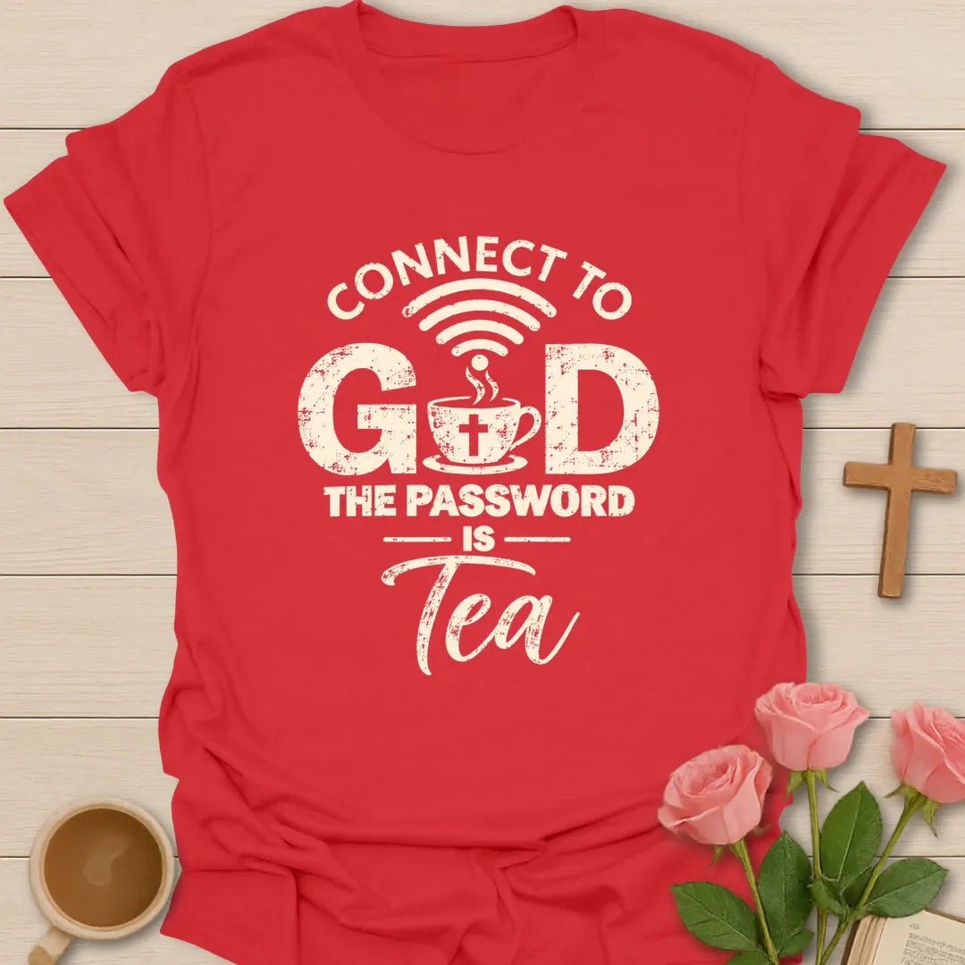 Connect To God Christian tea t-shirt with quiet lettering and faith-inspired design. - Red