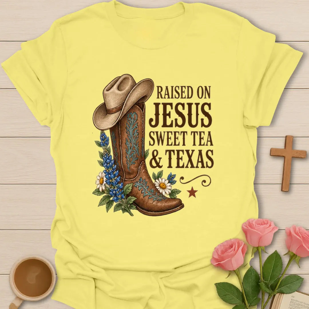 Cowgirl Sweet Tea Christian t-shirt with western sweet tea design - Cornsilk