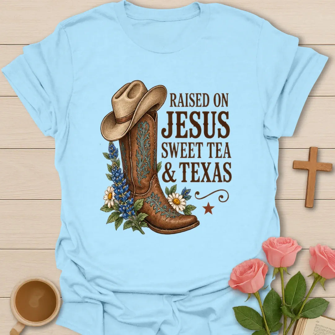 Cowgirl Sweet Tea Christian t-shirt with western sweet tea design - Light Blue