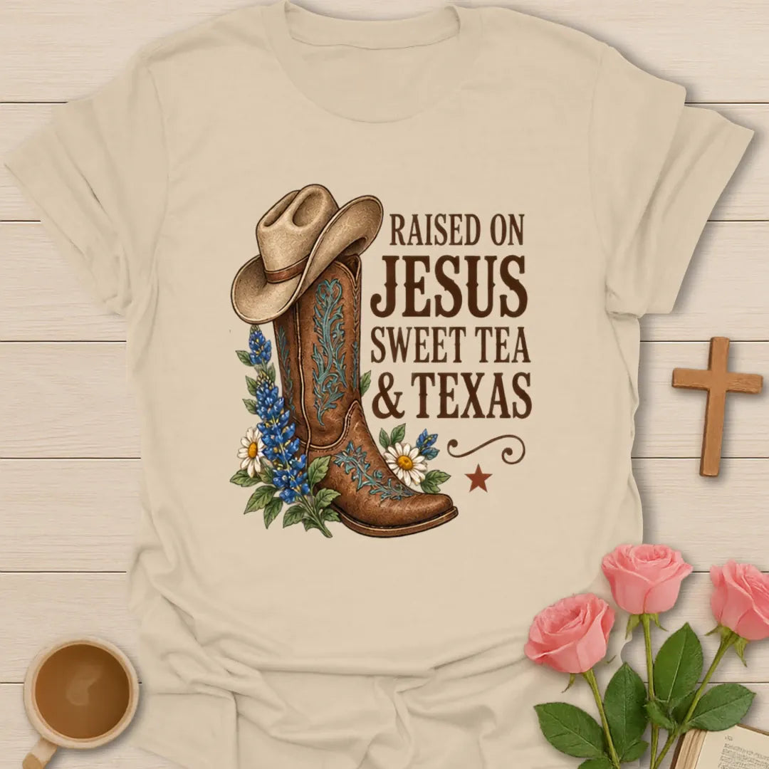 Cowgirl Sweet Tea Christian t-shirt with western sweet tea design - Sand
