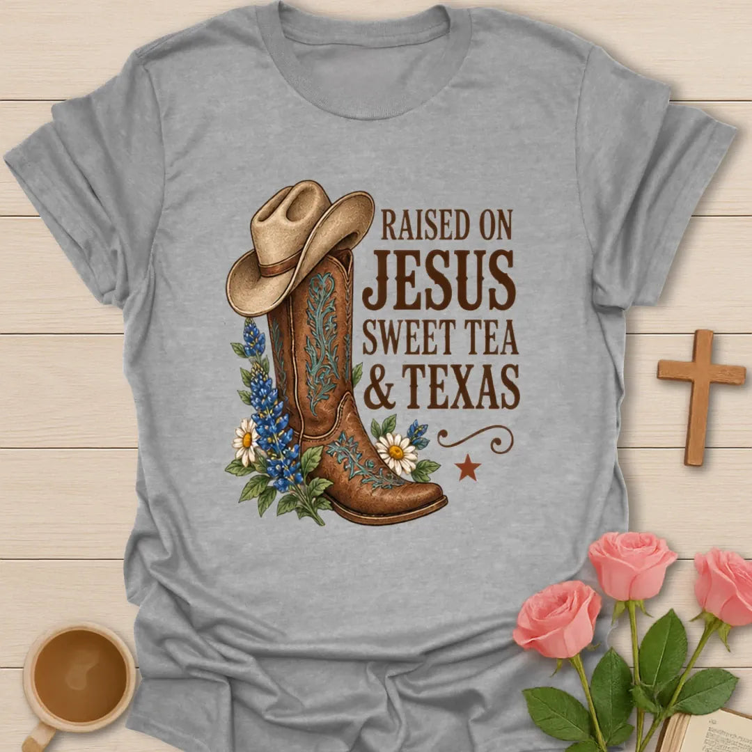 Cowgirl Sweet Tea Christian t-shirt with western sweet tea design - Sport Grey