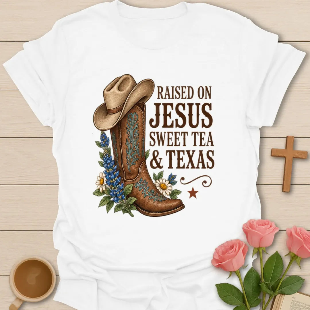 Cowgirl Sweet Tea Christian t-shirt with western sweet tea design - White
