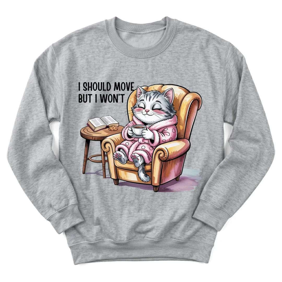 Cozy Devotion Cat sweatshirt with cat, Bible and teacup illustration - Sport Grey