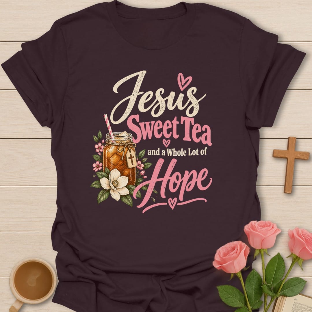 Sweet Tea Hope t-shirt with sweet tea lettering and hopeful faith design - Dark Chocolate