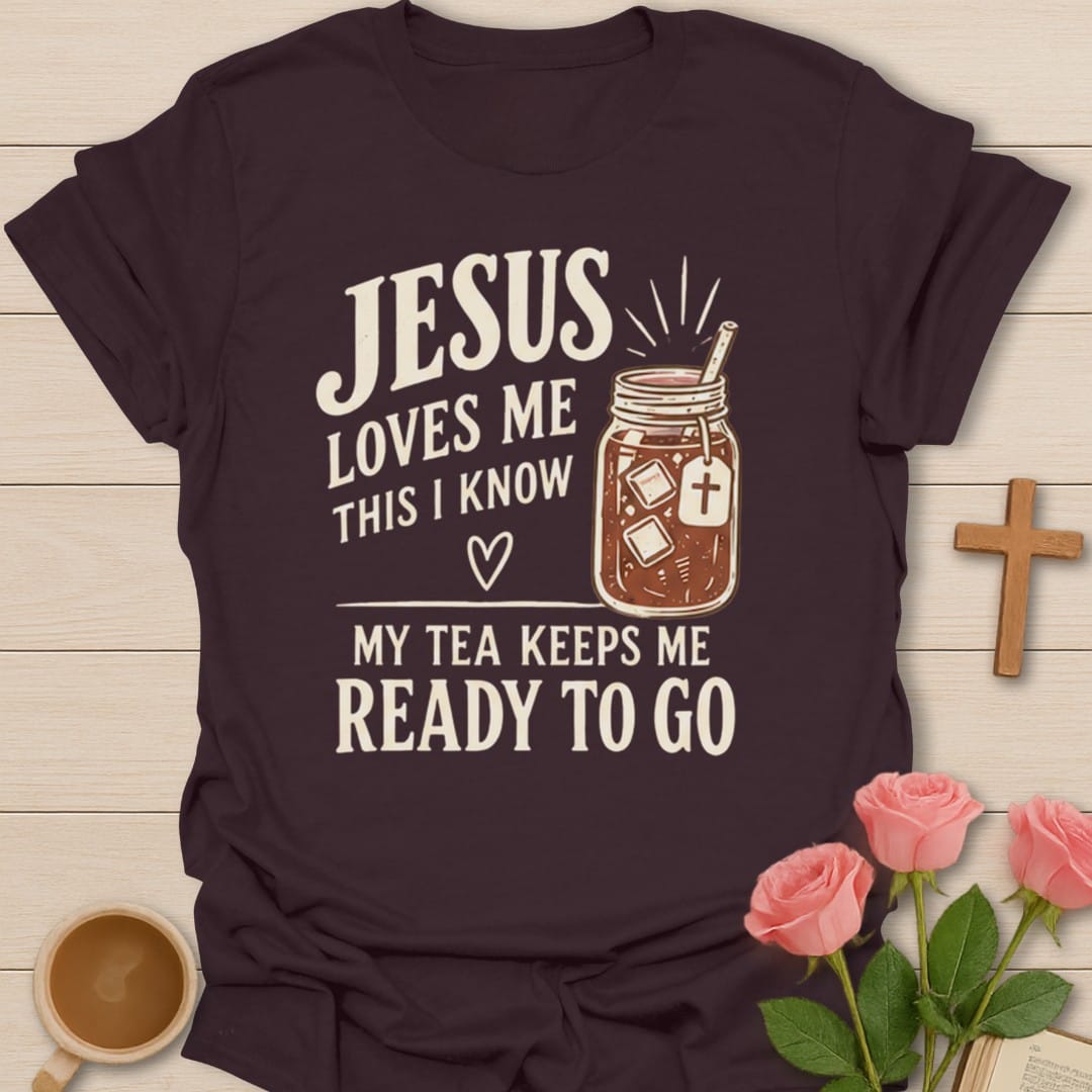 Jesus Loves Me t-shirt with gentle lettering and faith-inspired design - Dark Chocolate