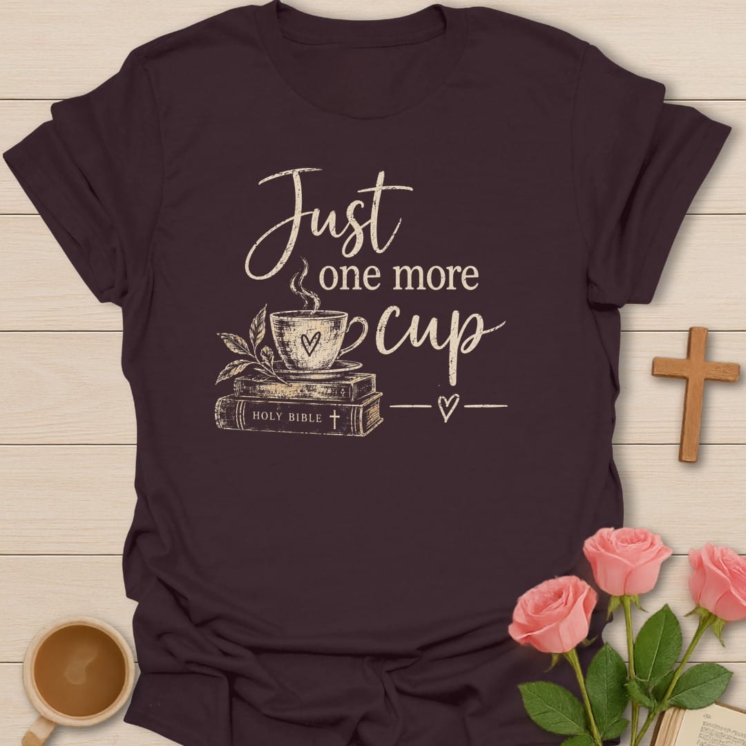 Holy Coffee t-shirt with coffee cup lettering and faith-inspired design - Dark Chocolate