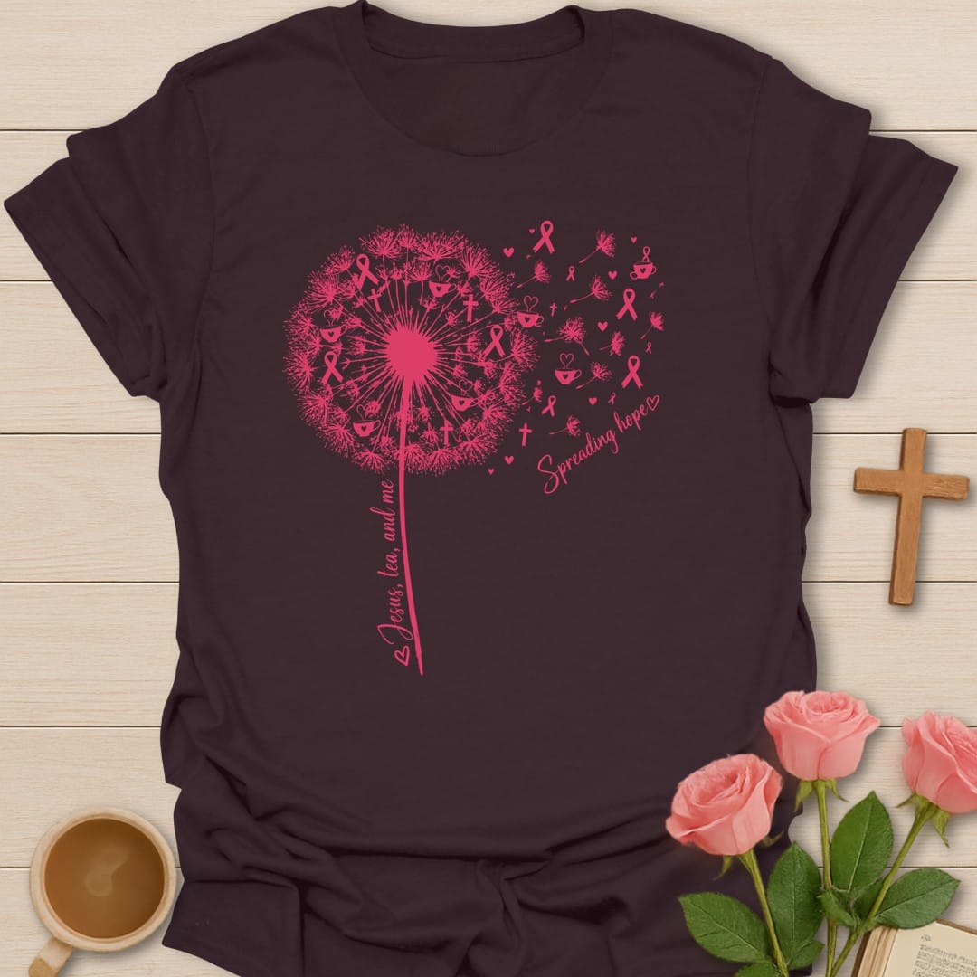 Spreading Hope t-shirt with hopeful lettering and tea cup faith design - Dark Chocolate
