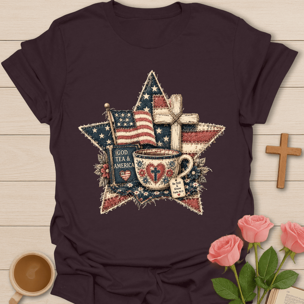 God Tea & America Faux Patchwork T-Shirt T-Shirt