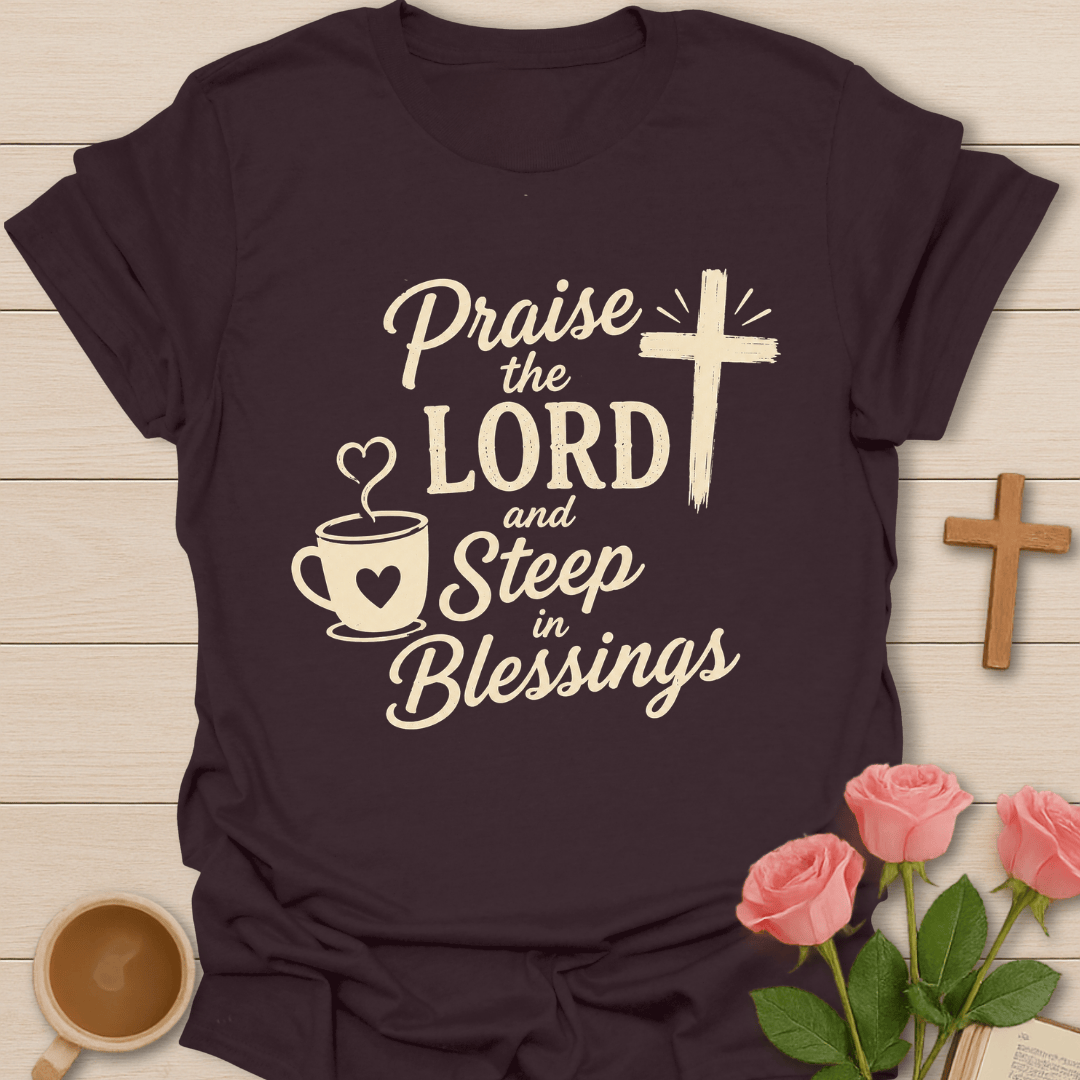 Steeping in Blessings T-Shirt KozzyCo Christian and tea lover design