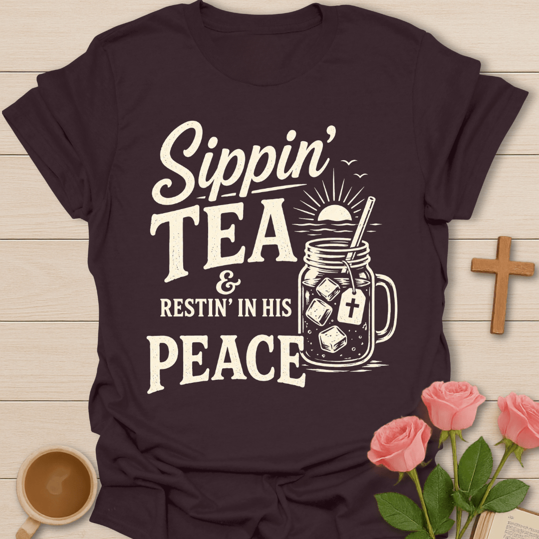 Restin In His Peace Tea T-Shirt KozzyCo Christian and tea lover design