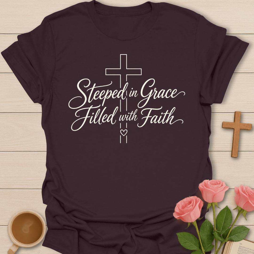 Steeped In Grace Faith T-Shirt KozzyCo Christian and tea lover design