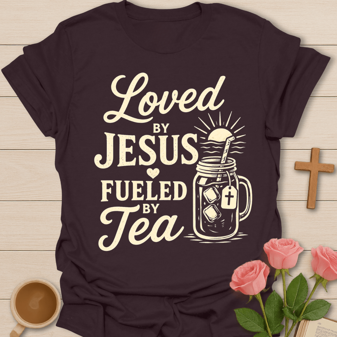 Loved By Jesus Tea T-Shirt KozzyCo Christian and tea lover design