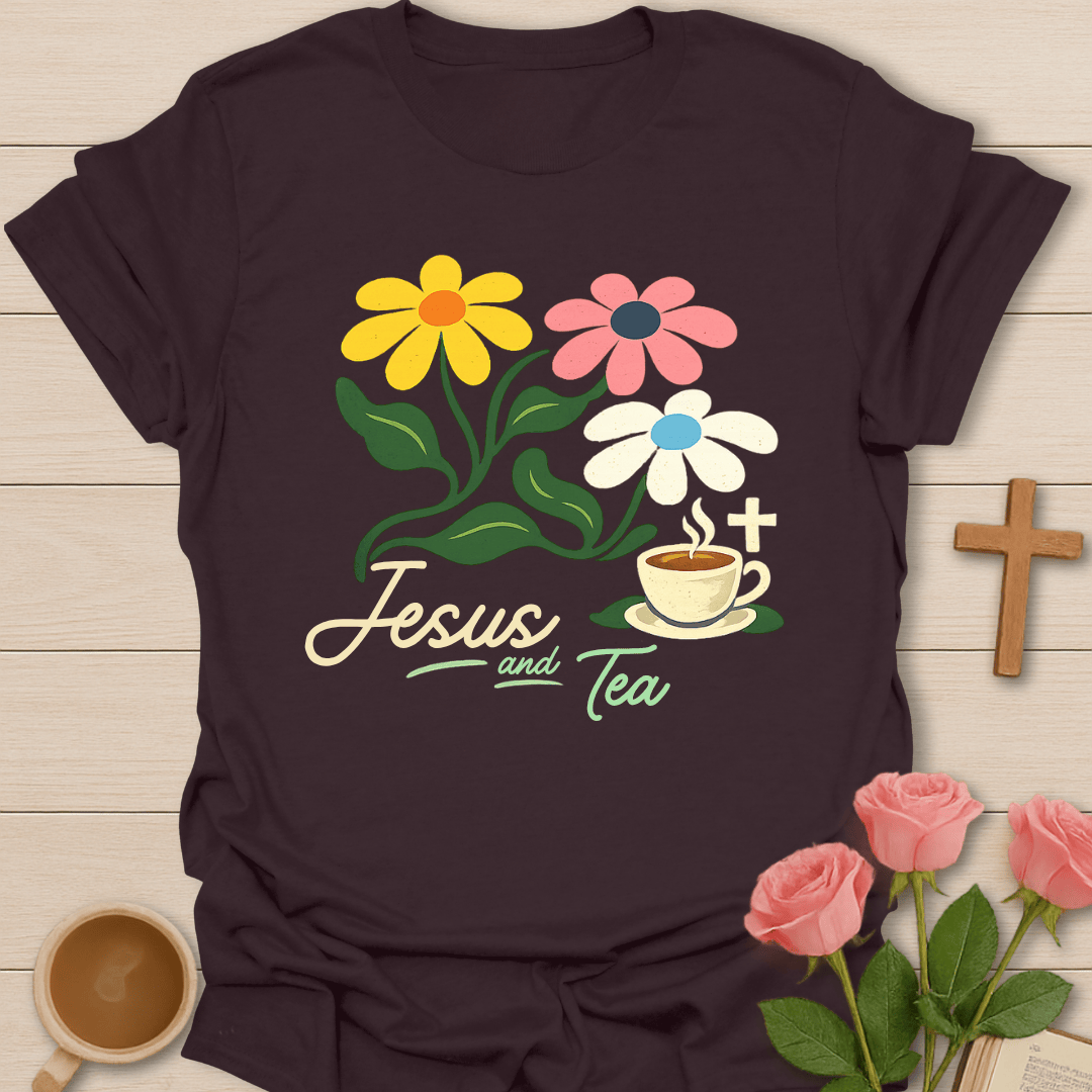 Floral Jesus & Tea T-Shirt KozzyCo Christian and tea lover design