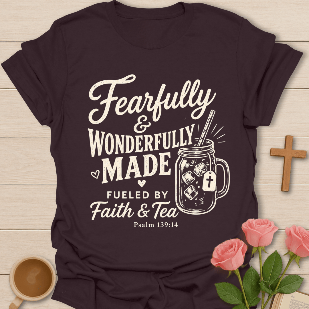 Wonderfully Made Faith Tea T-Shirt KozzyCo Christian and tea lover design