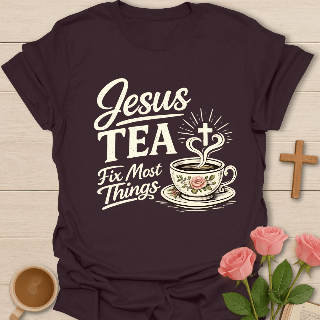 Jesus & Tea Fixes Things T-Shirt KozzyCo Christian and tea lover design
