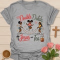 Double Dutch Jesus and Tea shirt with jump rope theme, teacup, faith lettering, hearts, and Christian encouragement design. - Sport Grey