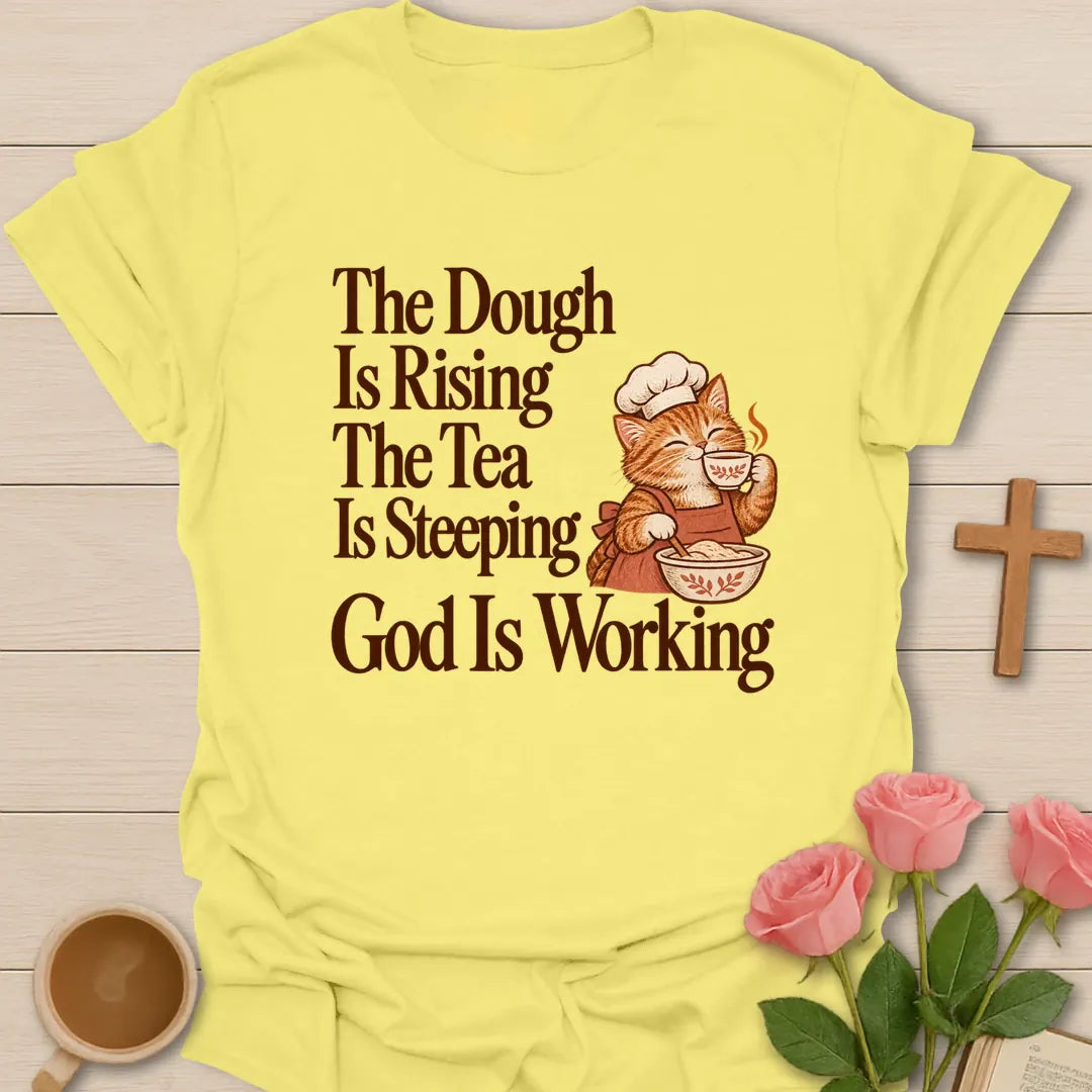 Dough Rising Christian tea shirt with faith-inspired lettering design - Cornsilk