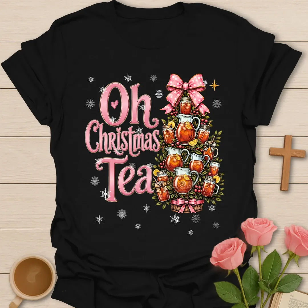 Oh Christmas Sweet Tea Christian t-shirt with festive tea-inspired Christmas design - Black
