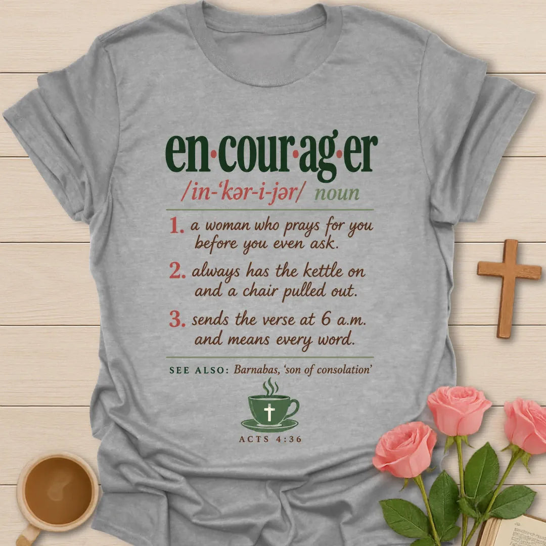 Encourager Definition Christian t-shirt with faith-inspired lettering and design - Sport Grey