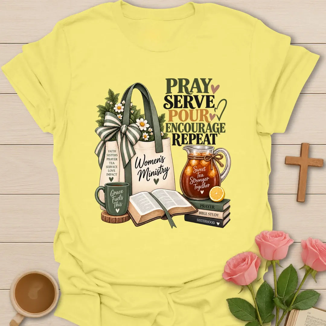 Encouraging Women's Ministry t-shirt with encouraging lettering and faith-inspired design - Cornsilk