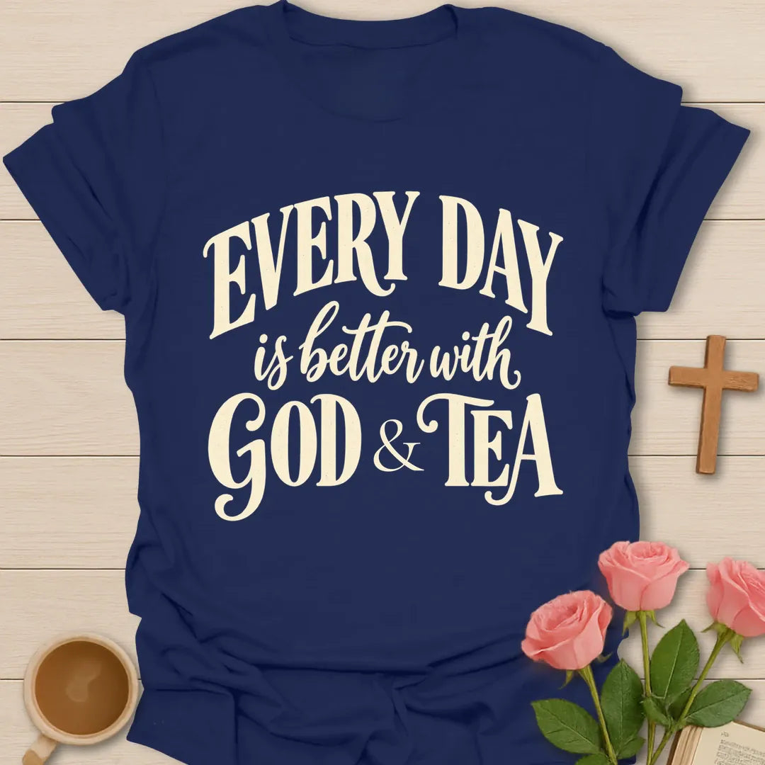 Every Day Better T-Shirt with encouraging faith lettering. - Navy