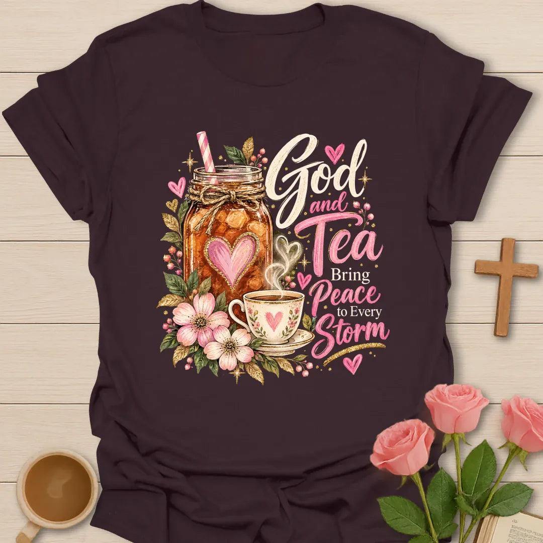 Every Storm faith and tea t-shirt with calming lettering and faith-inspired design. - Dark Chocolate