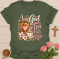 Every Storm faith and tea t-shirt with calming lettering and faith-inspired design. - Military Green