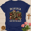 Fa La La La Raccoon Christmas shirt with a playful festive raccoon - Navy