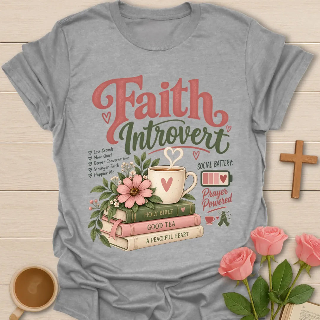 Faith Introvert T-Shirt with quiet, faith-inspired lettering. - Sport Grey