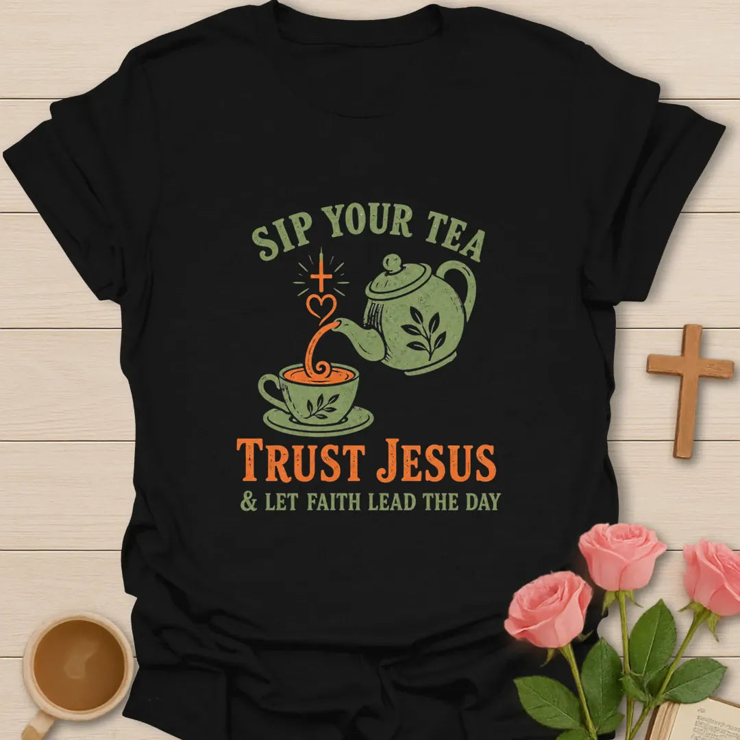 Faith Lead The Way shirt with inspirational lettering and faith-inspired design. - Black