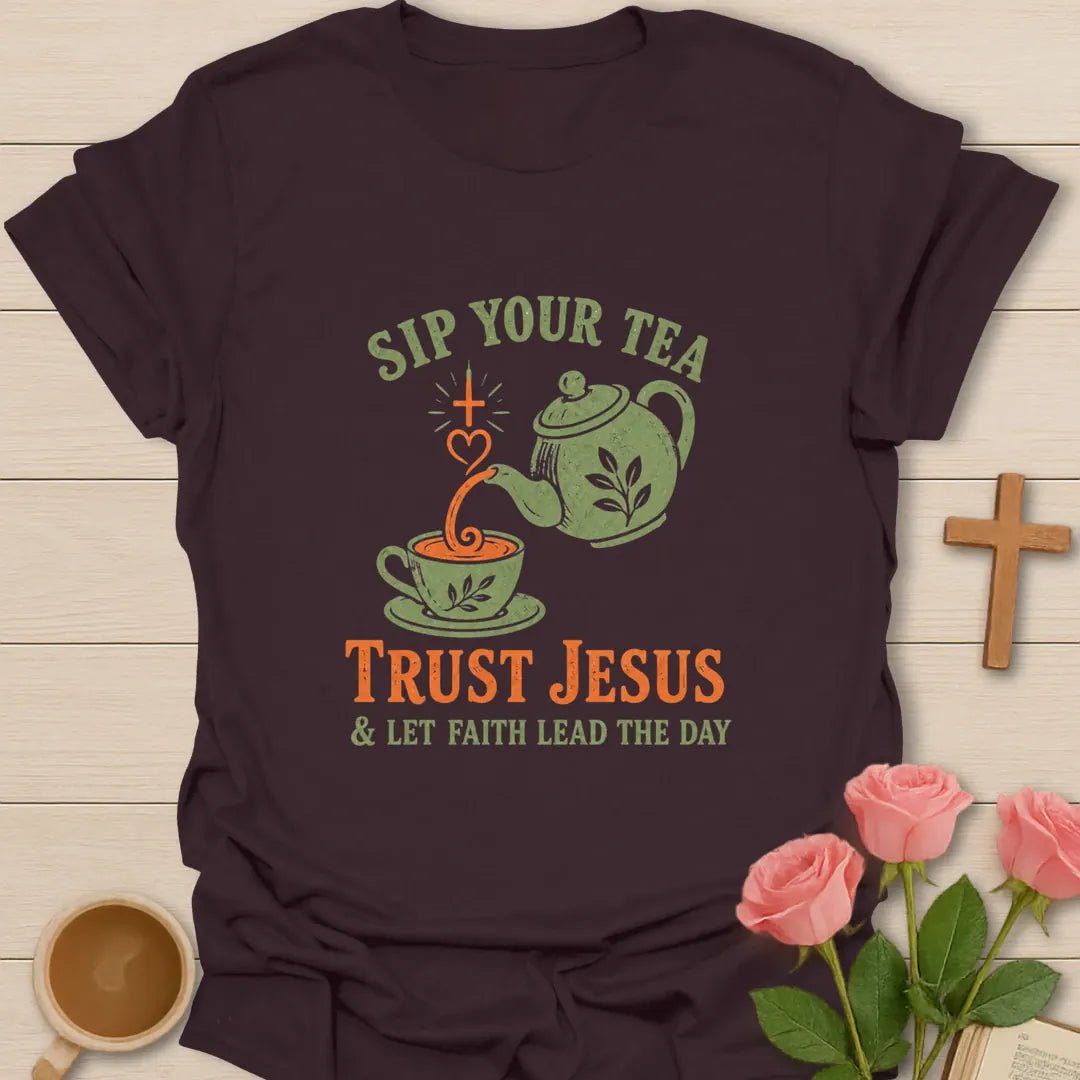 Faith Lead The Way shirt with inspirational lettering and faith-inspired design. - Dark Chocolate