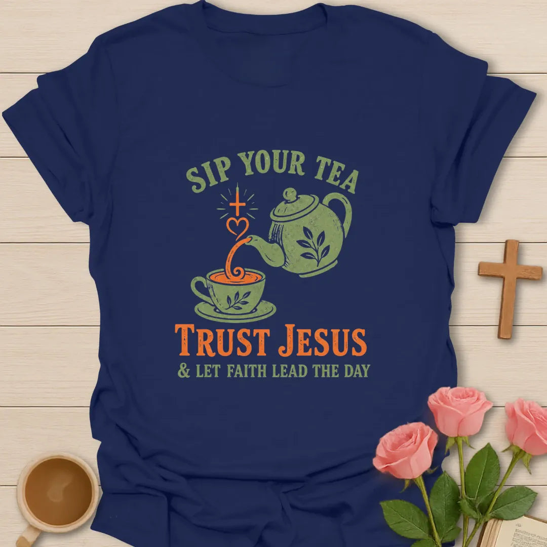 Faith Lead The Way shirt with inspirational lettering and faith-inspired design. - Navy